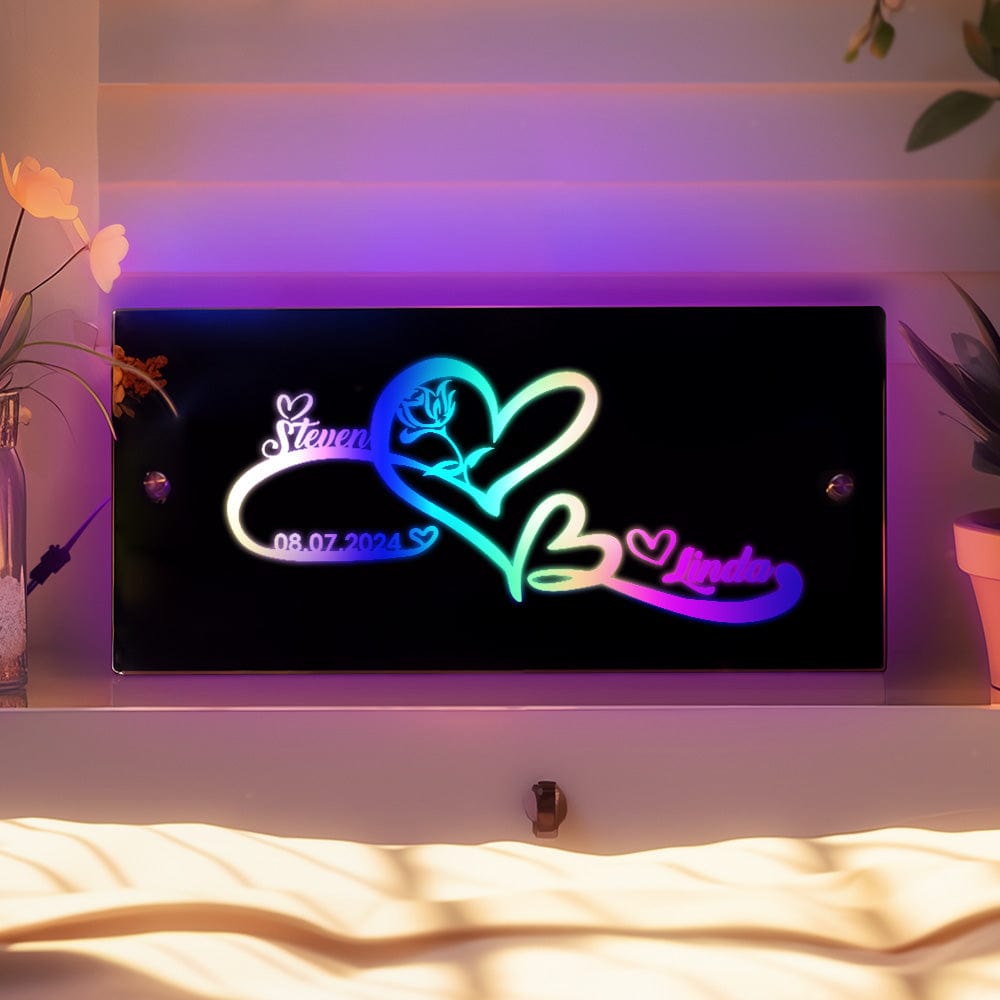 Custom Name Mirror Light with Anniversary Date Personalized Gift for Her