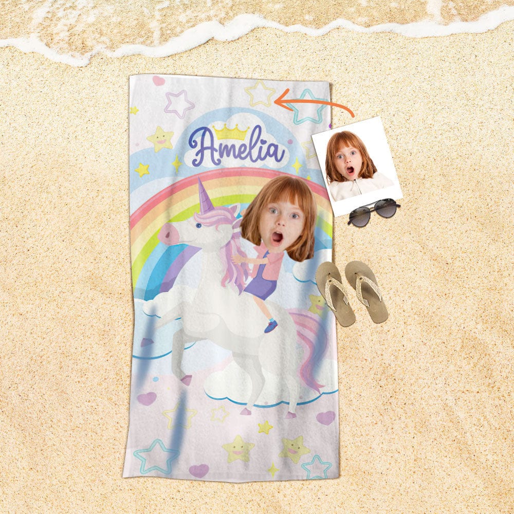 Custom Face Beach Towel Personalized Unicorn Beach Towel Funny Gift for Summer - Image 2