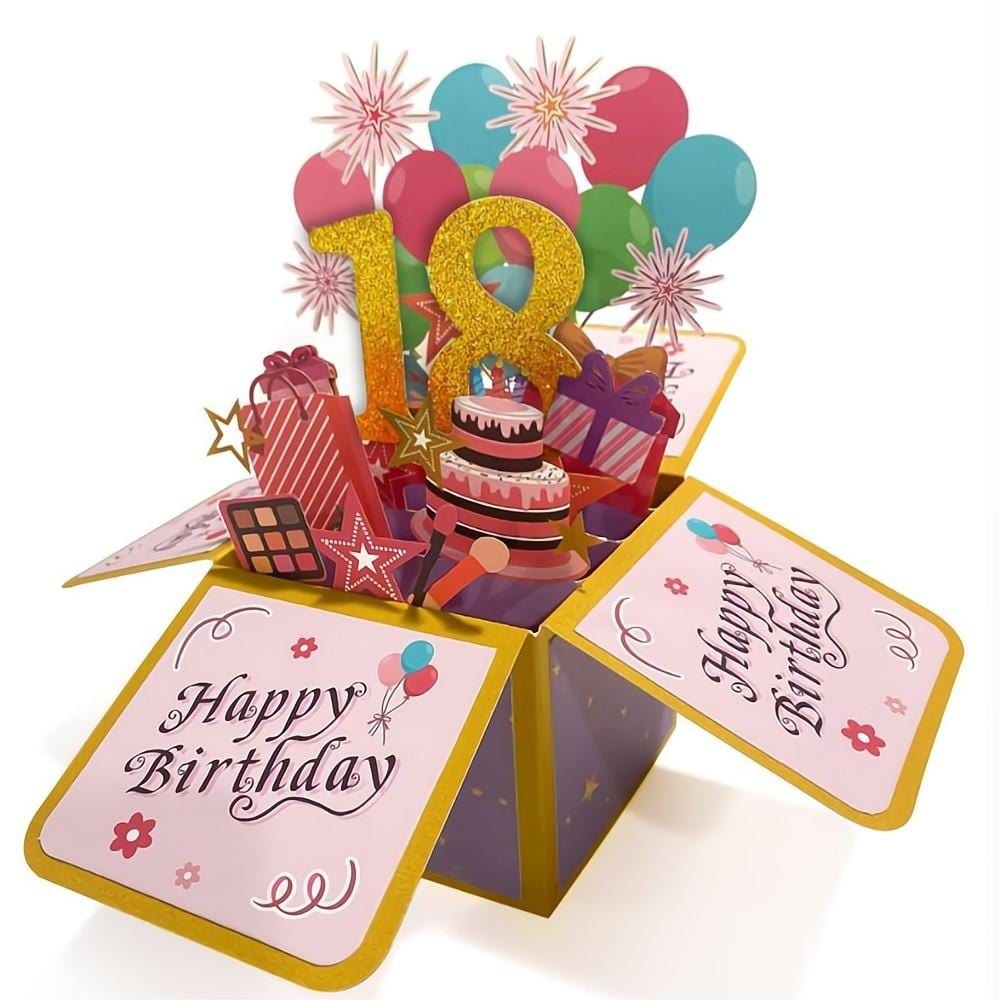 Birthday Pop Up Box Card 18th Birthday 3D Pop Up Greeting Card - Image 2