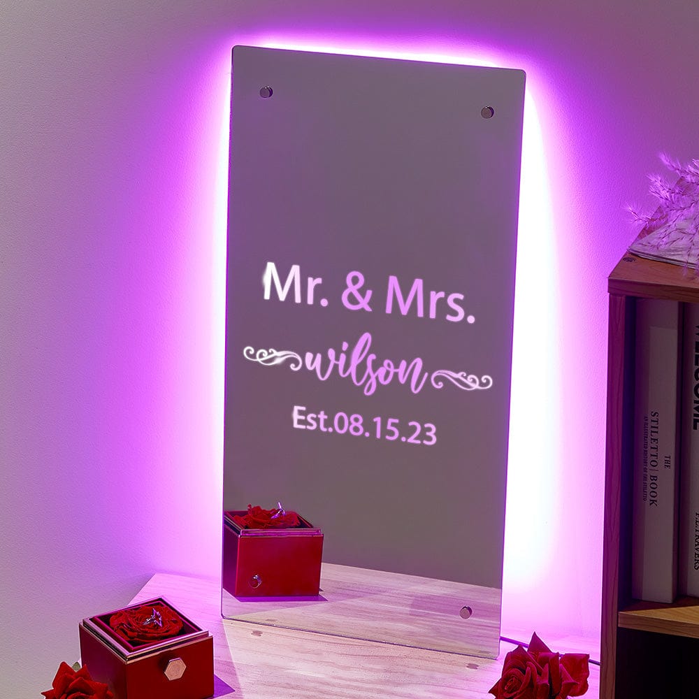 Valentine's Day Gift Mr and Mrs Personalized Name Mirror Light Gift for Couple - Image 2