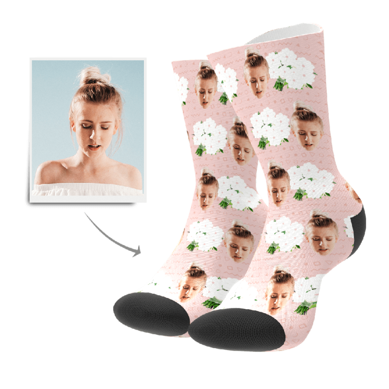 Flowers Socks with Face Custom Socks Christmas Gift For Girlfriend