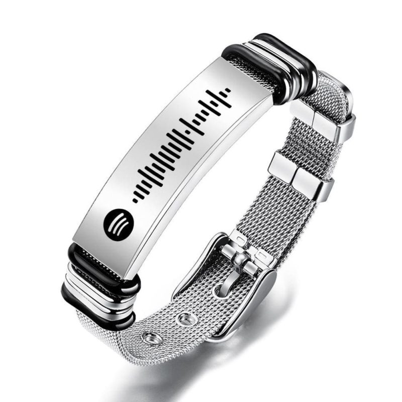 Scannable Spotify Code Bracelet Men’s Bracelet Custom Music Song Bracelet Stainless Steel Gifts for Him