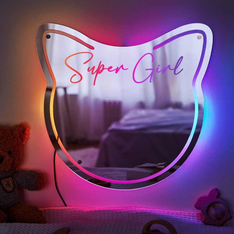 Custom Name Mirror Light Cat Colorful Lights Home Gift