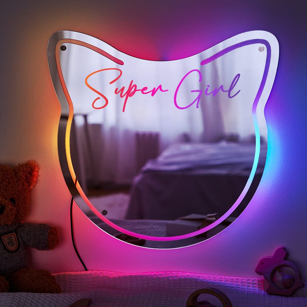 Custom Name Mirror Light Cat Colorful Lights Home Gift