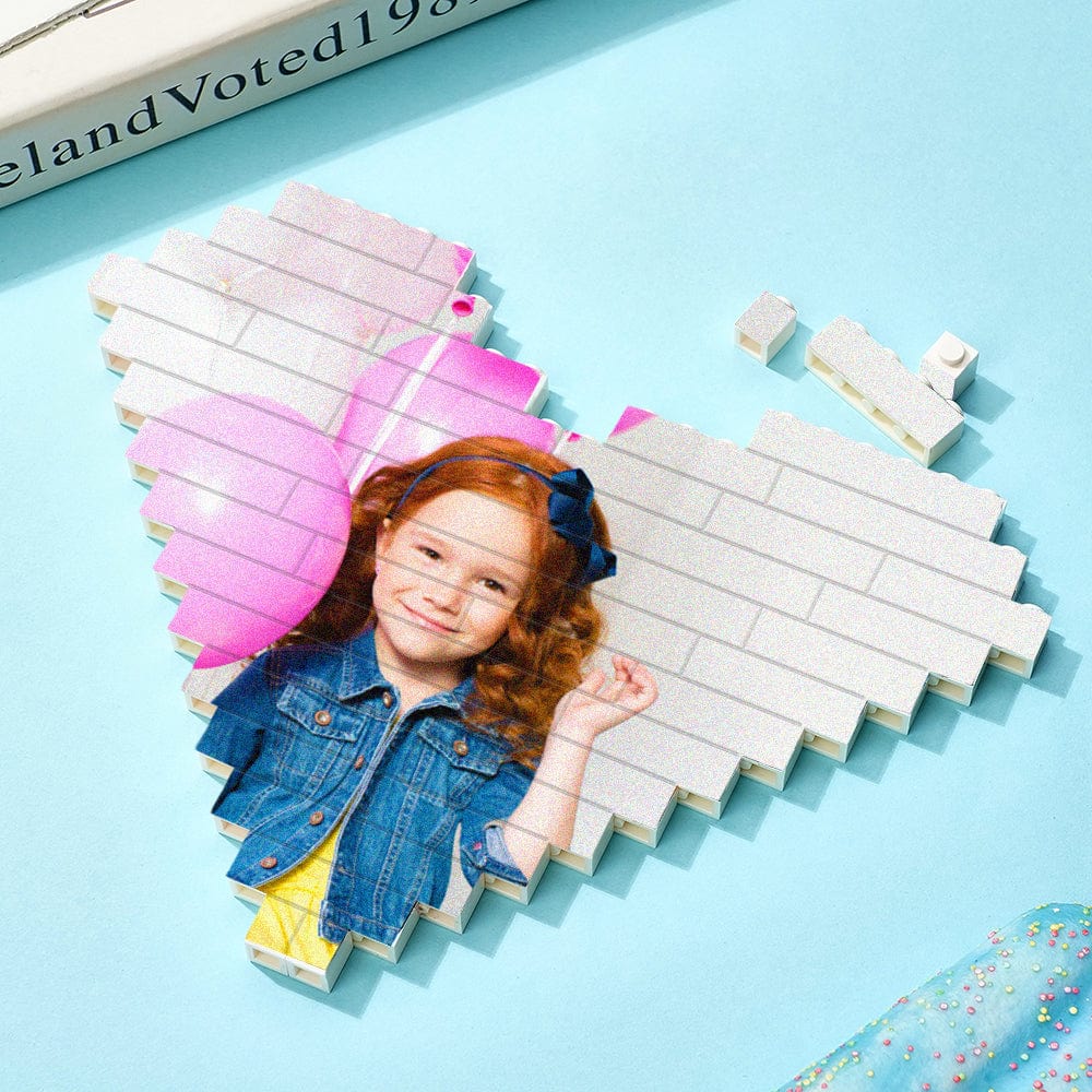 Personalized Building Brick Personalised Photo Block Heart Shaped Gifts for Kids - Image 2