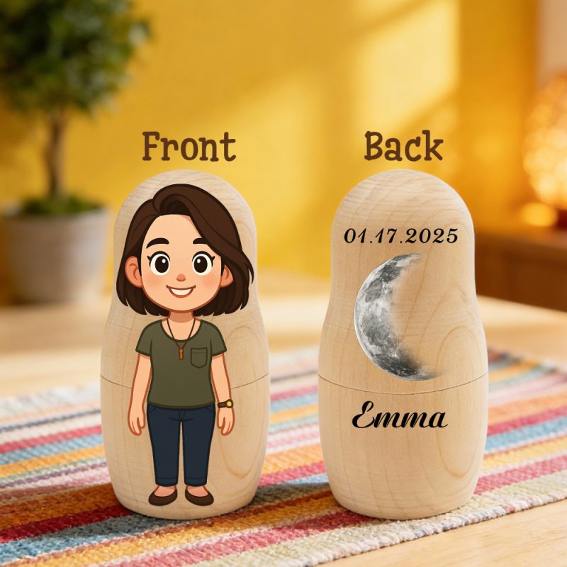 Personalized Portrait Nesting Doll Custom Moon Phase and Text Portrait Cartoon Style Gift Family Gift Couple Gifts – soufeeluk