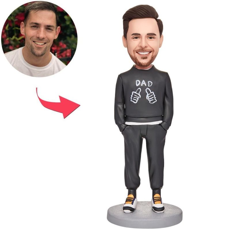 Father’s Day Bobblehead Custom Bobblehead with Engraved Text Father’s Day Gifts – Dad in Black