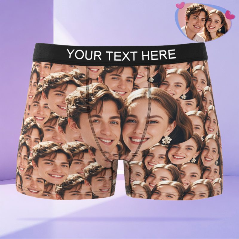 Custom Couple Seamless Face Men’s Boxer Shorts Personalized Face Boxer Briefs