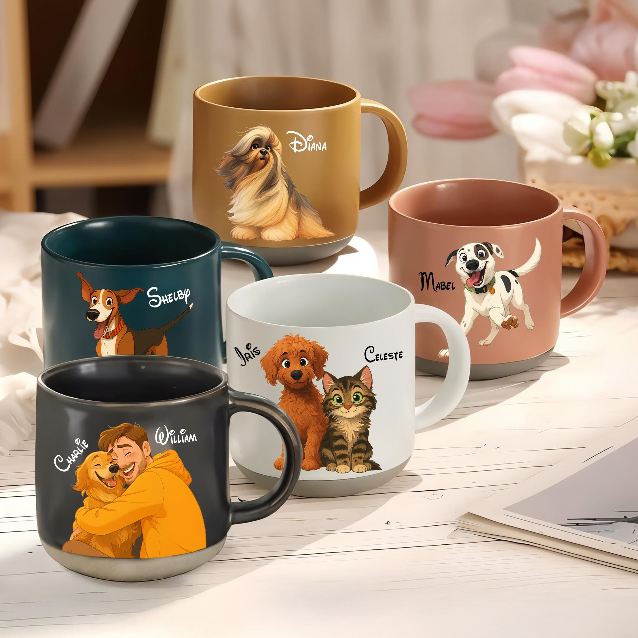 Custom Couple Portrait With Pet, Cat Portrait, Dog Portrait, Pet Memorial Art, Gift for Her, Custom Mug for Couple, Anniversary Gift for himUS - Image 2