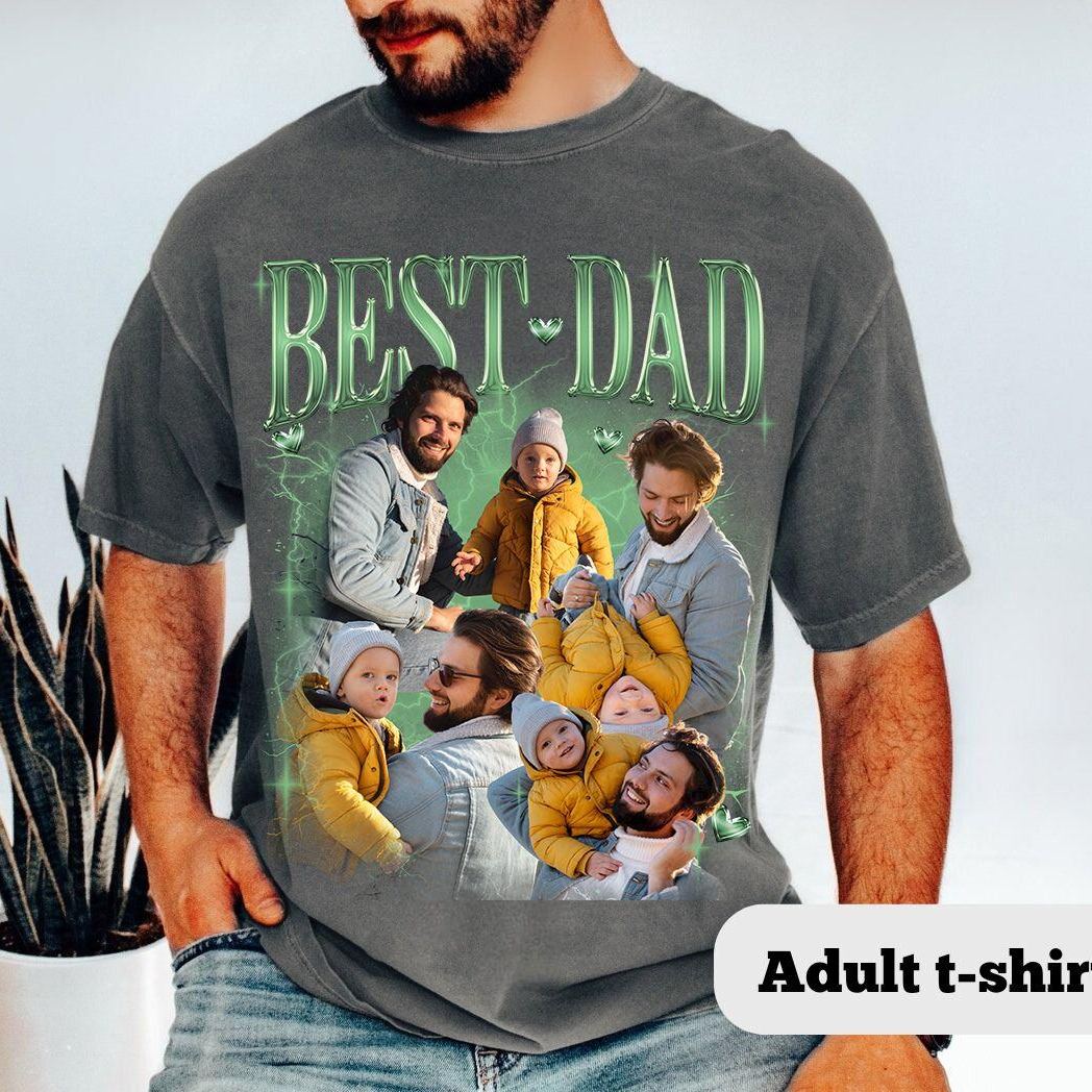 Father's Day Gifts Customized Bootleg Shirt, Best Dad Ever Shirt Gift for Dad Personalized Photo T-Shirt For Dad - Image 2