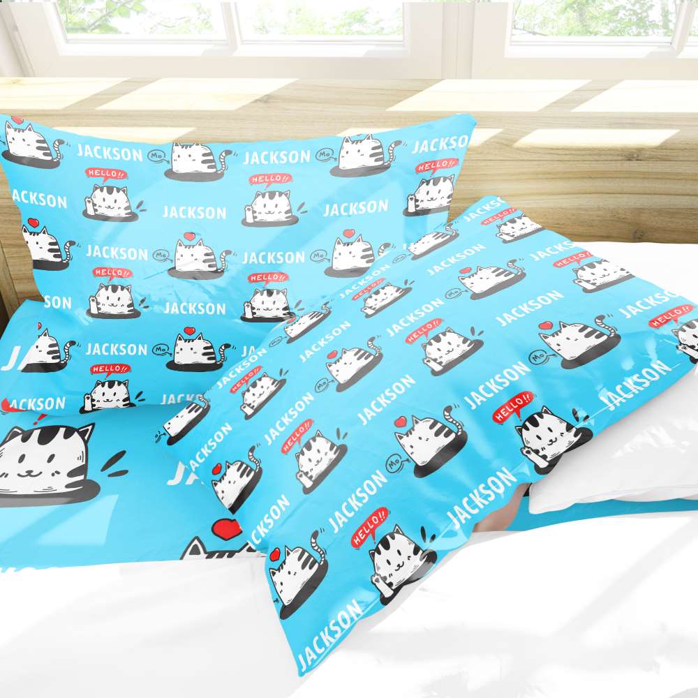 Personalized Pillow Case Bedding Set Gift For Children - Light Blue - Image 2