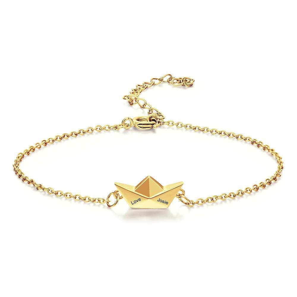 Custom Bracelet with Engraved Text Christmas Gifts for Her Origami Boat Graduation Bracelets For Her - Image 2