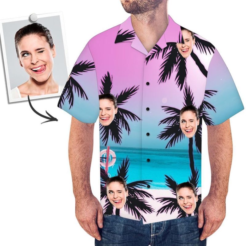Custom Hawaiian Shirts with Face Gift For Dad – Beach & Tree