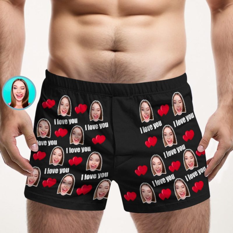 Custom Face Multicolor I Love You Boxer Shorts Personalized Photo Underwear Gift for Him
