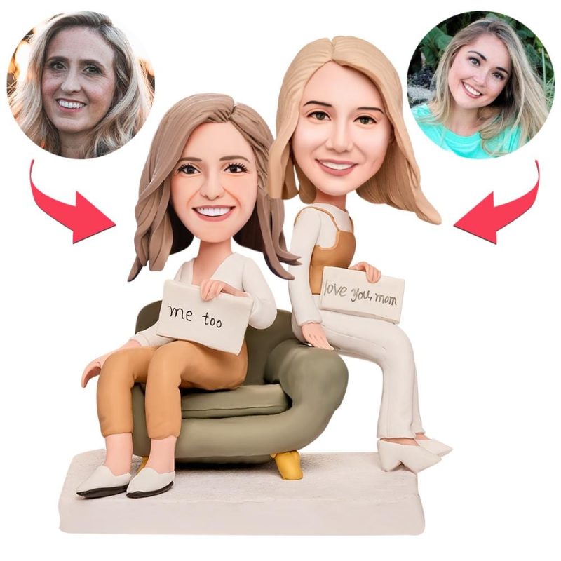 Mothers Day Personalized Bobblehead with Engraved Text Mothers Day Gift – Mother and Daughter