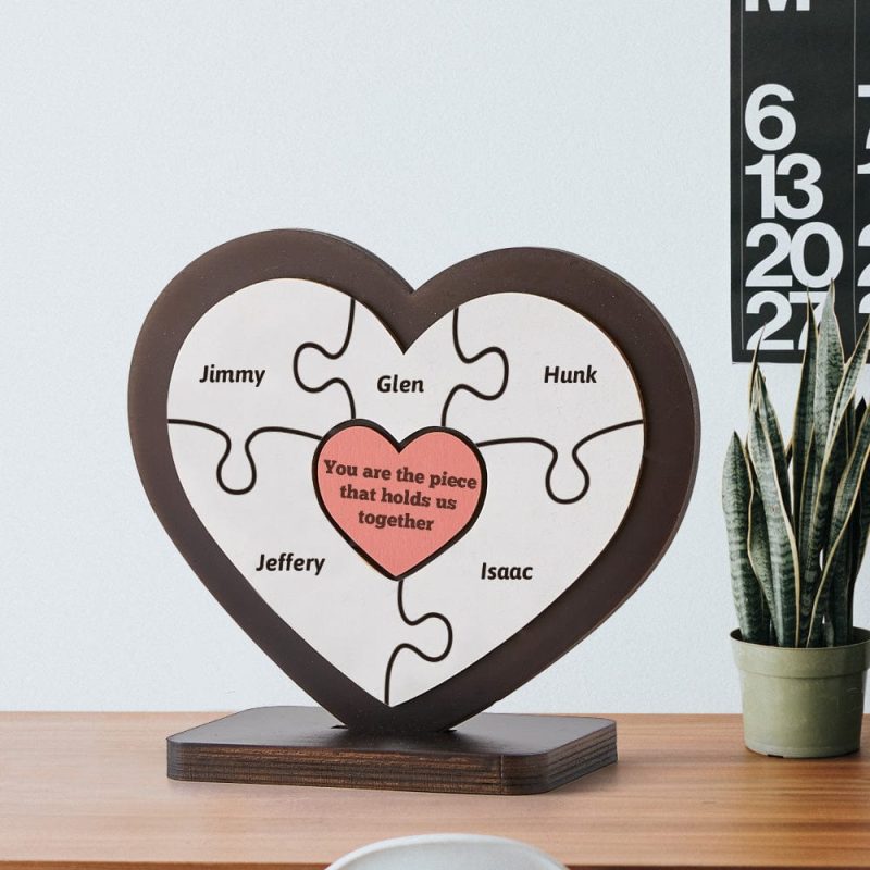 Personalised Name Heart Wooden Puzzle Ornaments Gifts for Mom