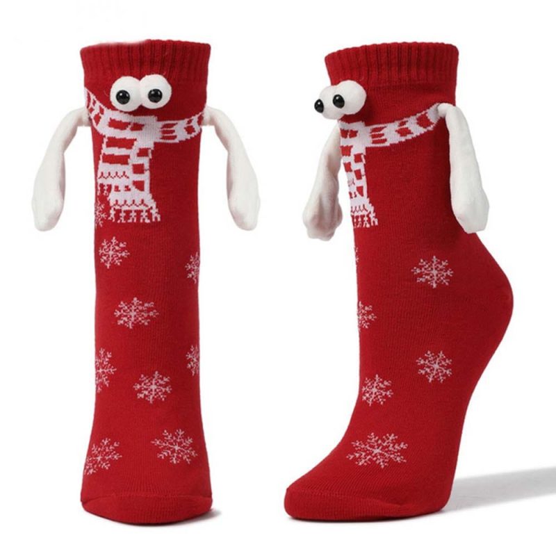 Funny Doll Mid Tube Socks Magnetic Holding Hand Socks Scarf Red Socks Christmas Gifts