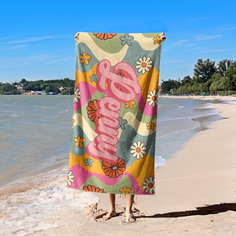 Custom Pink Flower Beach Towel,Personalized Bath Towel With Name,Pool Towel For Adults,Vacation Gift,Birthday Gift,Oversized Beach Towel – GiftLab