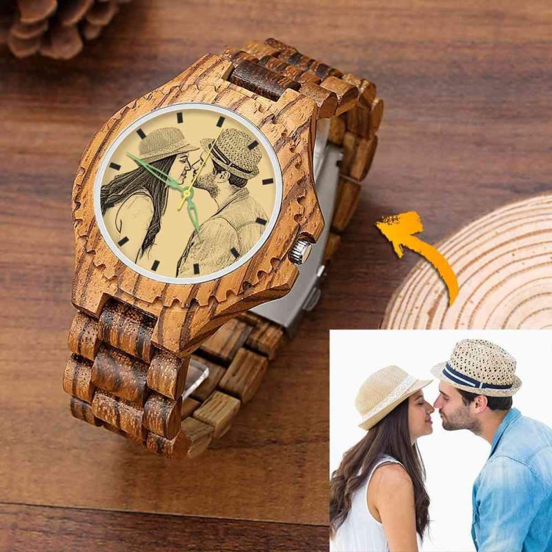 GiftLAB Custom Wooden Watch with Photo Engraved Boyfriend Valentine’s Day Gifts