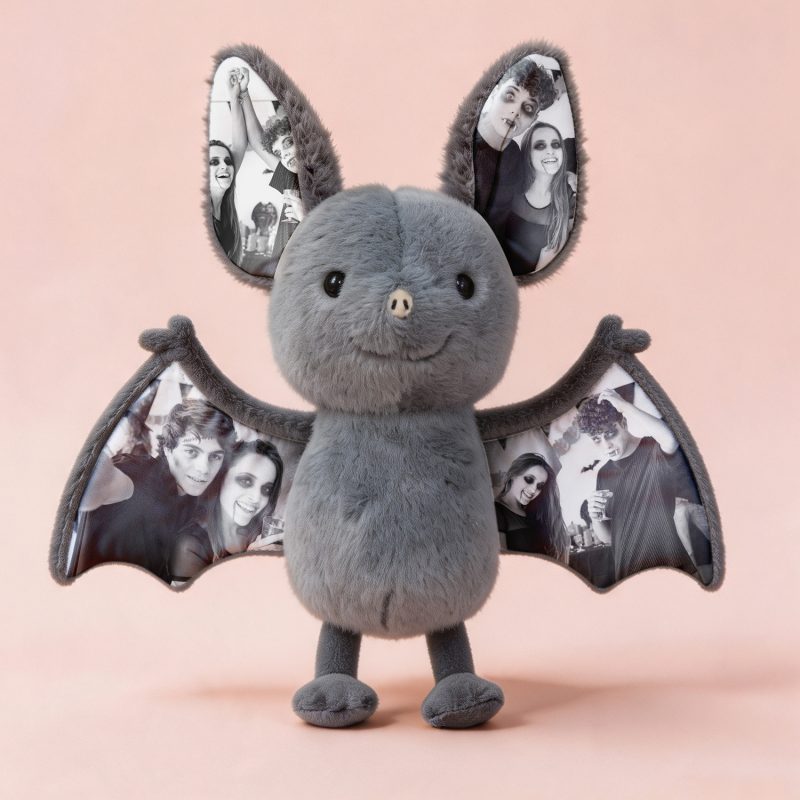 Custom Photo Bat Plush Toy Personalized Picture Ears Wings Stuffed Animal Spooky Halloween Couple Gift Custom Photo Memory Plushie Decor 3