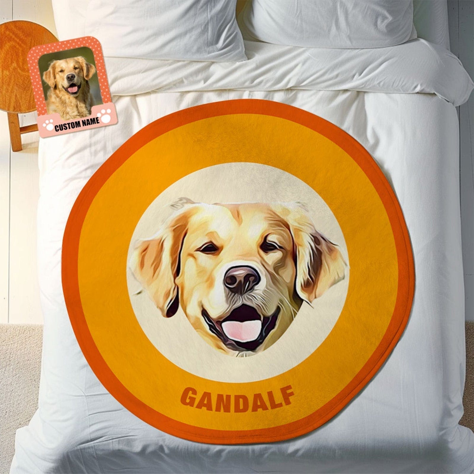 Custom Pet Face Blanket Personalized Round Blanket Gift for Pet Lover - Orange - Image 4