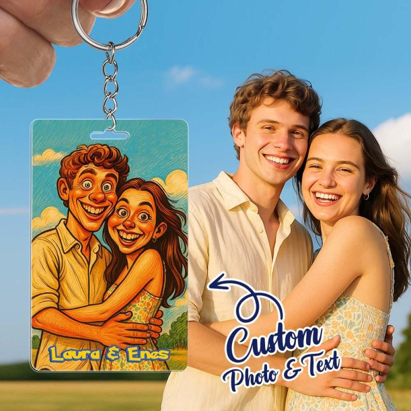 Custom Cartoon Portrait Keyring Art Gift Personalized Acrylic Keychain Gift Personalized Photo Gift for Him & HerUS