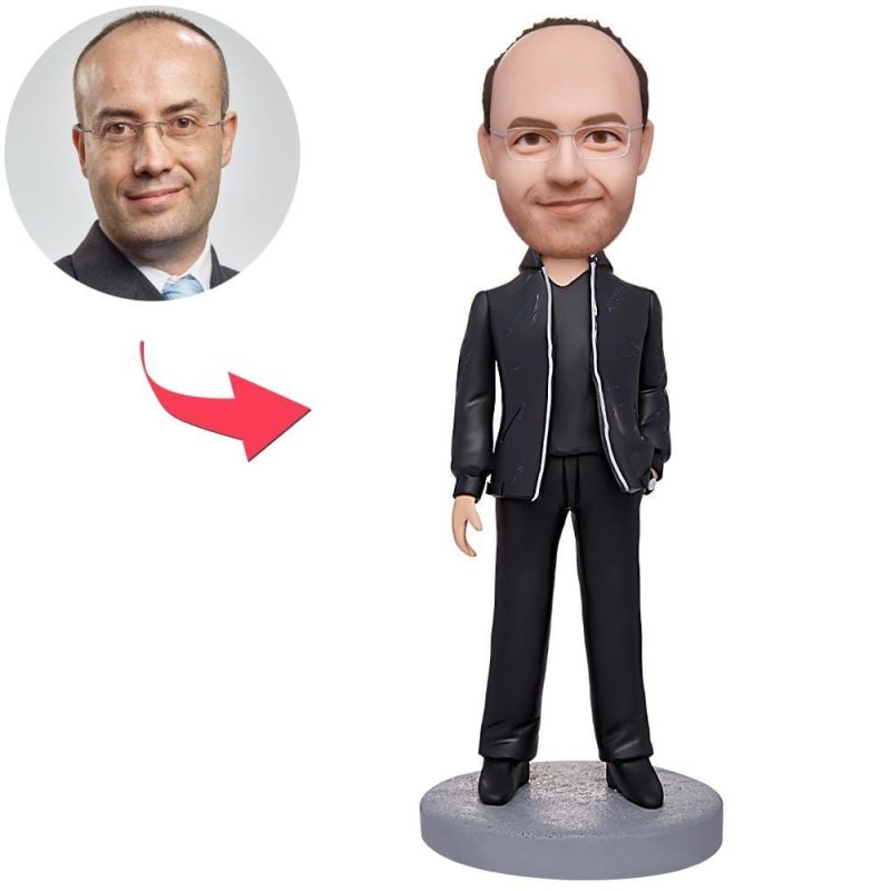 Custom Bobblehead Black Suit Boss Businessmans With Engraved Text