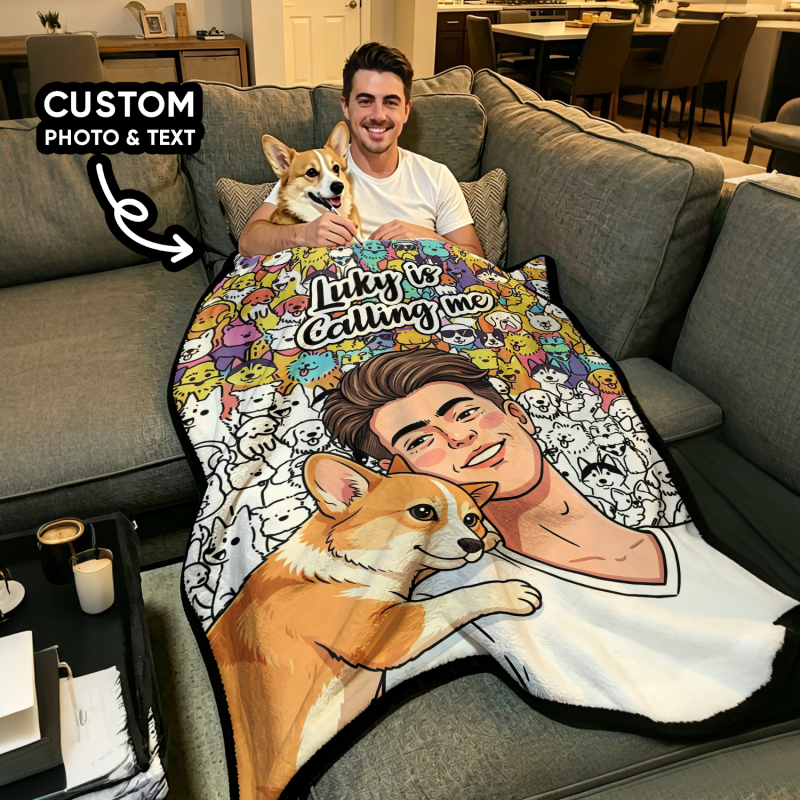 Personalized Pet Photo Coloring Blanket Custom Pet Owner Photo Throw With Name Message And Colorable Cat Or Dog Background 7