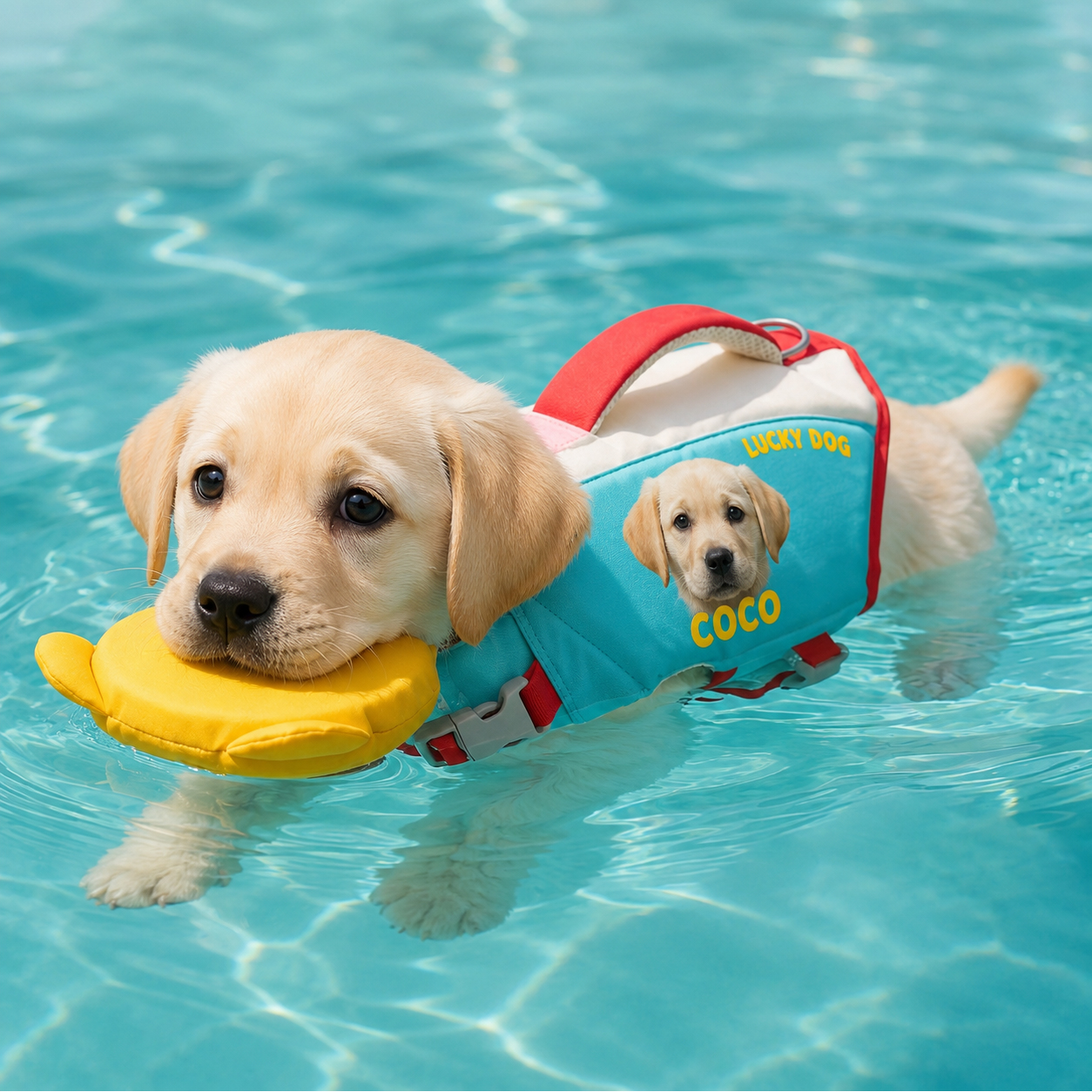 Personalized Dog Life Jacket with Bear Chin Float – Custom Pet Swim Vest with Photo & Name, Flotation Vest for Small & Large Dogs - Image 2
