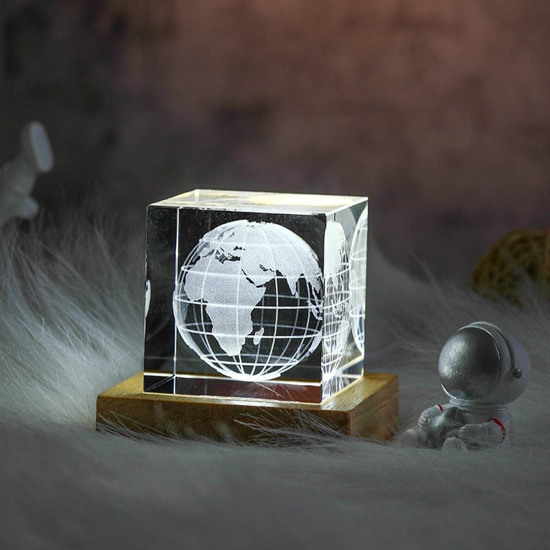 Crystal Cubes Laser Engraved Earth Crystal Cube