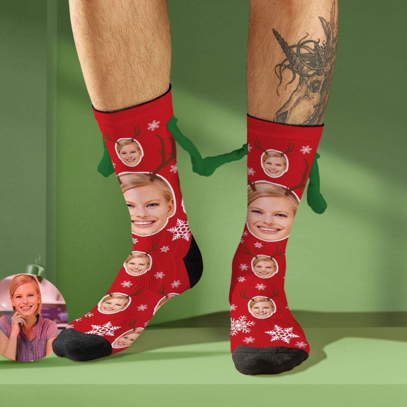 Custom Face Socks Funny Doll Mid Tube Socks Magnetic Holding Hands Socks Cute Elk