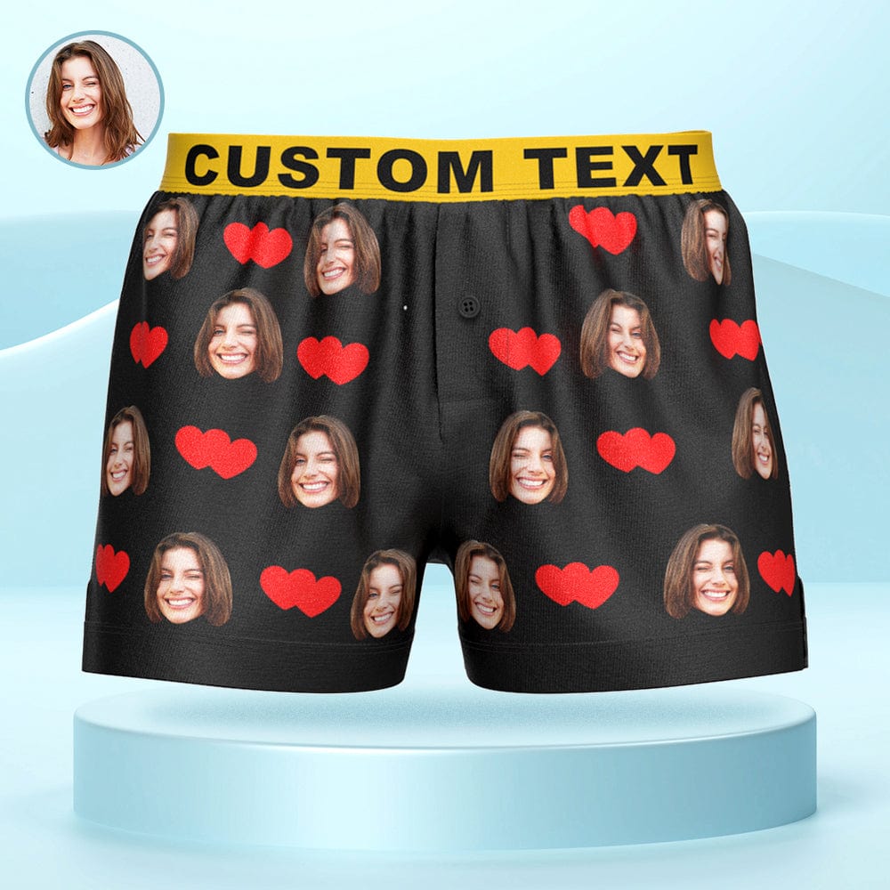 Custom Face Love Hearts Boxer Shorts Personalized Waistband Casual Underwear for Him - Image 2