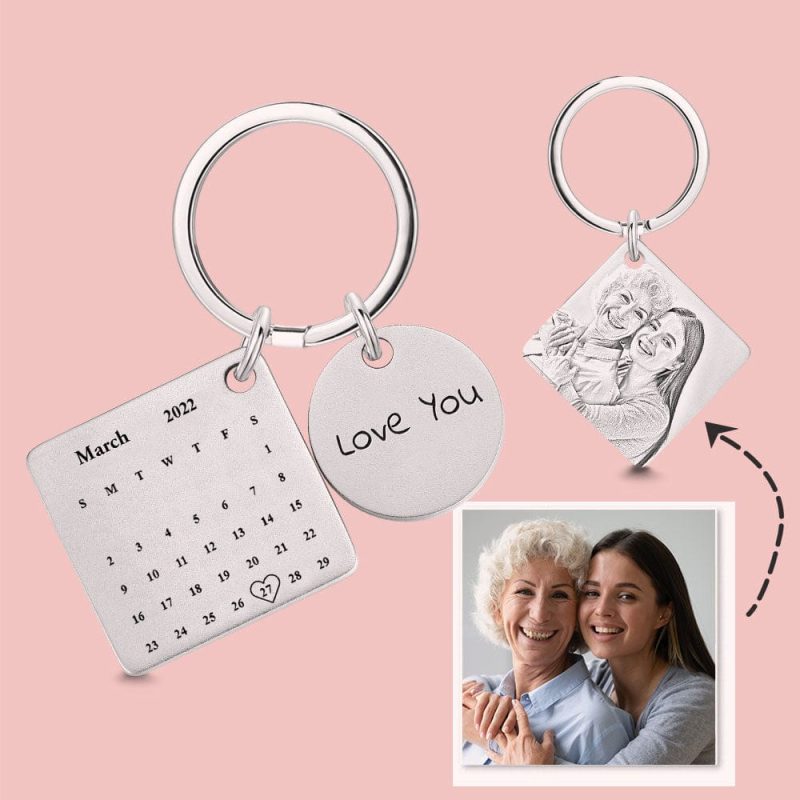 Custom Calendar Keychain Engraved Keychains With Photo Mother’s Day Gifts