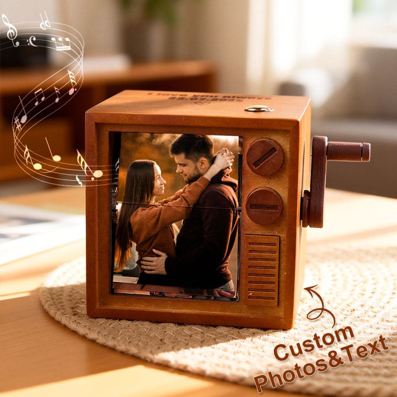 Custom Photo Flipbook Frame Animation Machine Mechanical Hand-cranked Flipbook Box with Light Black Walnut Christmas Gifts