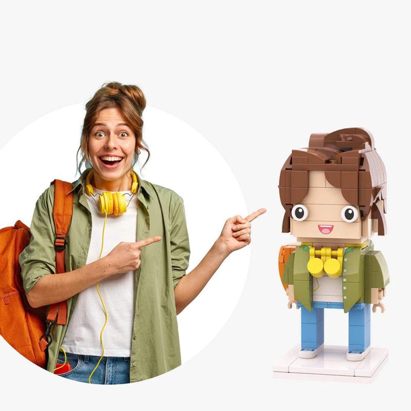 Full Body Customizable 1 Person Custom Brick Figures Perfect Gift For Girlfriend (Not Assembled) Listening to Music