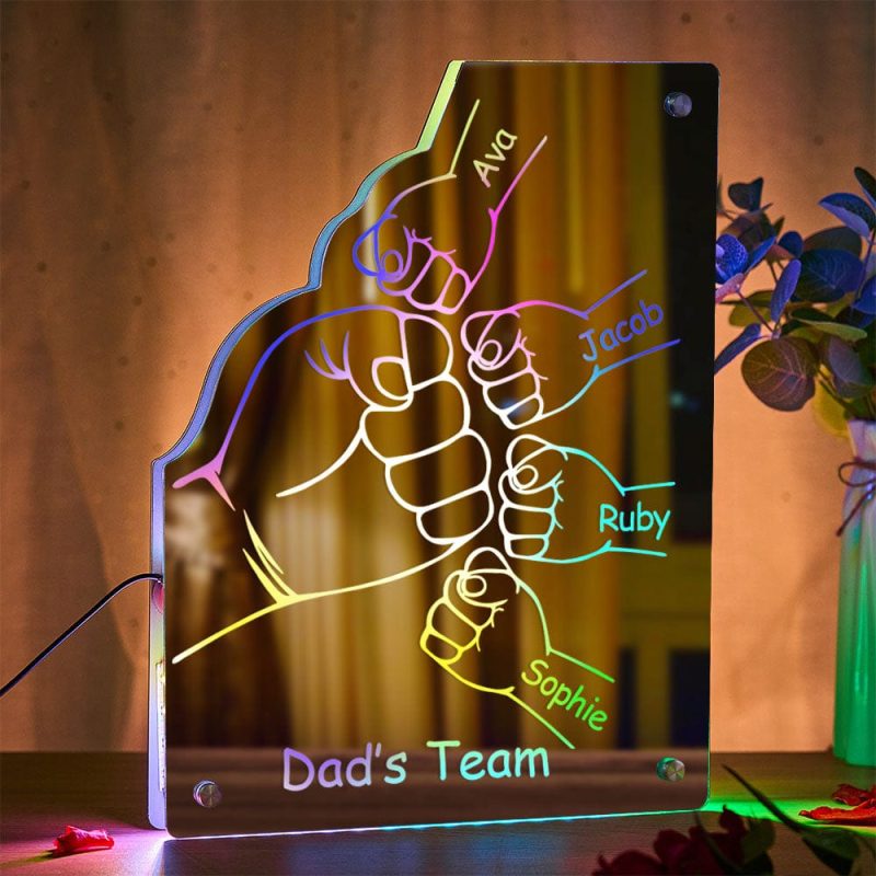 Custom Family Name Mirror Light Personalized Father’s Day Fist Mirror Light