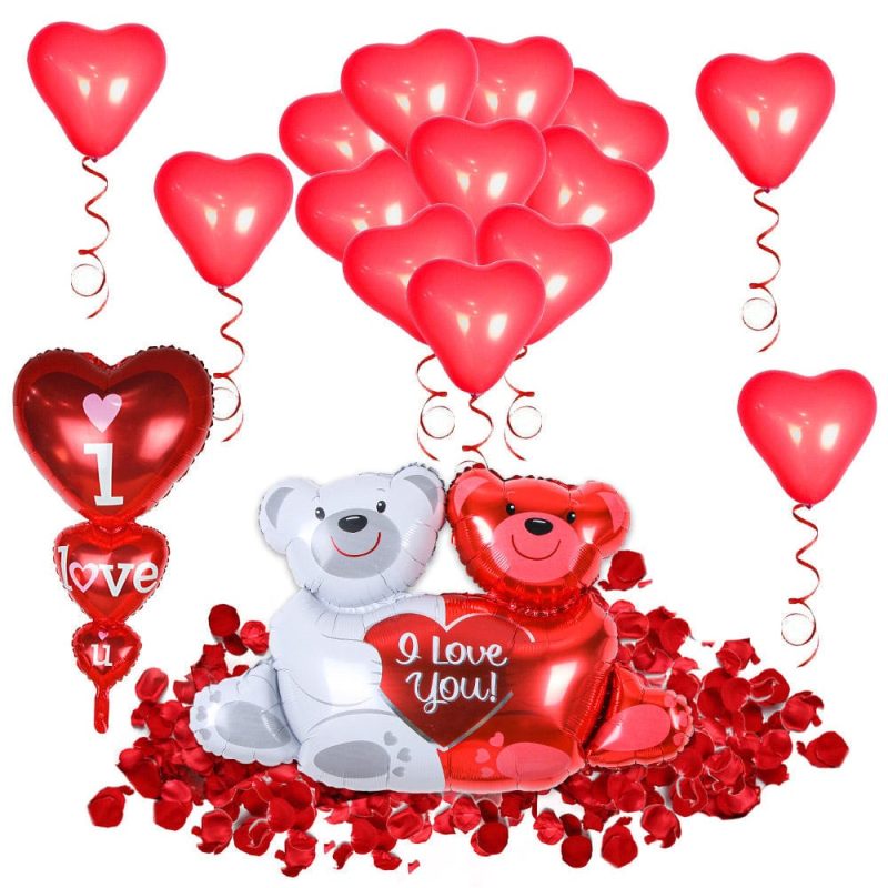 Love Balloons Kit Teddy Bears Balloon Set Decoration For Valentines Romantic Anniversary Wedding Party Decorations
