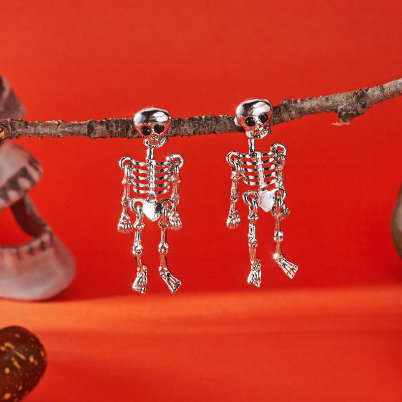 Spooky Skeleton Dangle Earrings — Halloween Set