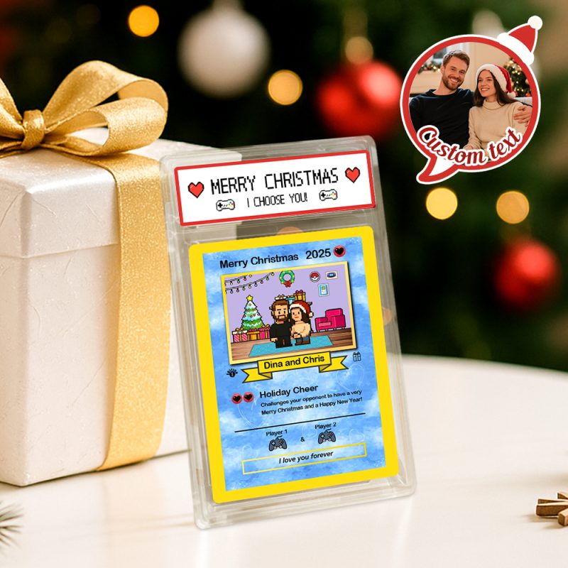 Custom Merry Christmas Card I Choose You Present for Family Turn Your Photo into a Unique Collectible Pixel Man Style Card Xmas Gift – SantaSocks