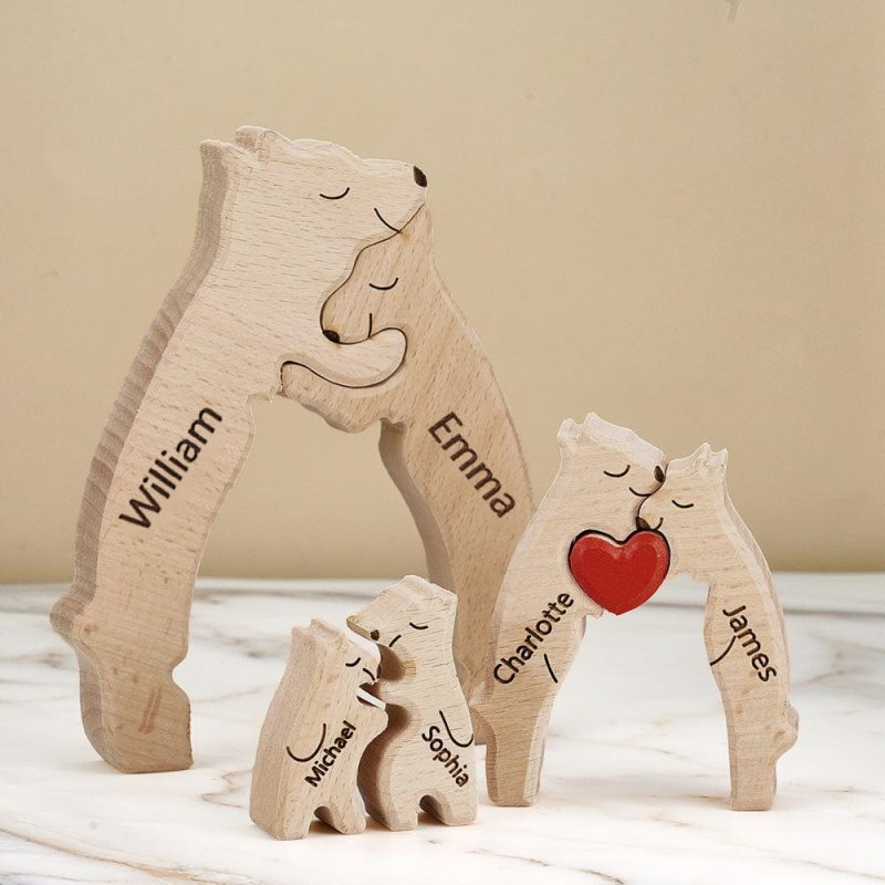 Wooden Bears Puzzle Plaque Custom Names Puzzle Home Decor Gifts
