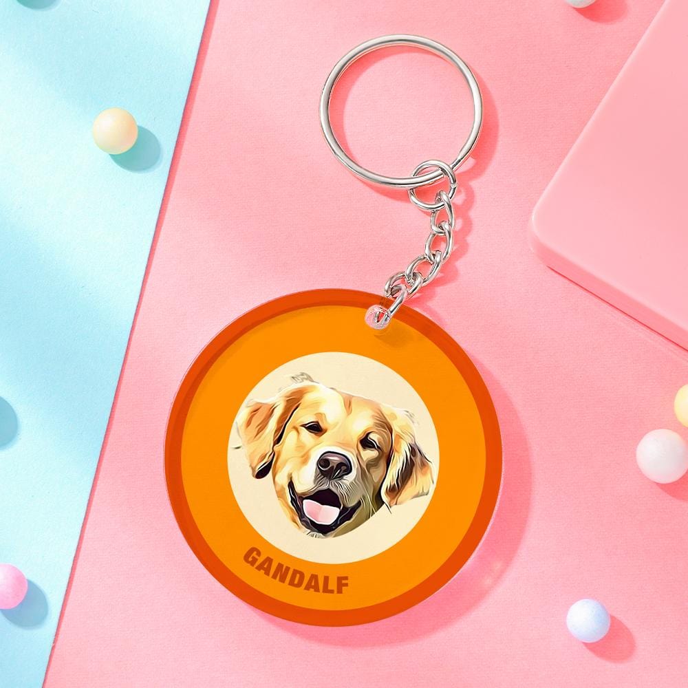 Custom Round Keychain Personalized Pet Photo with Name Keychains Gift for Pet Lover - Orange