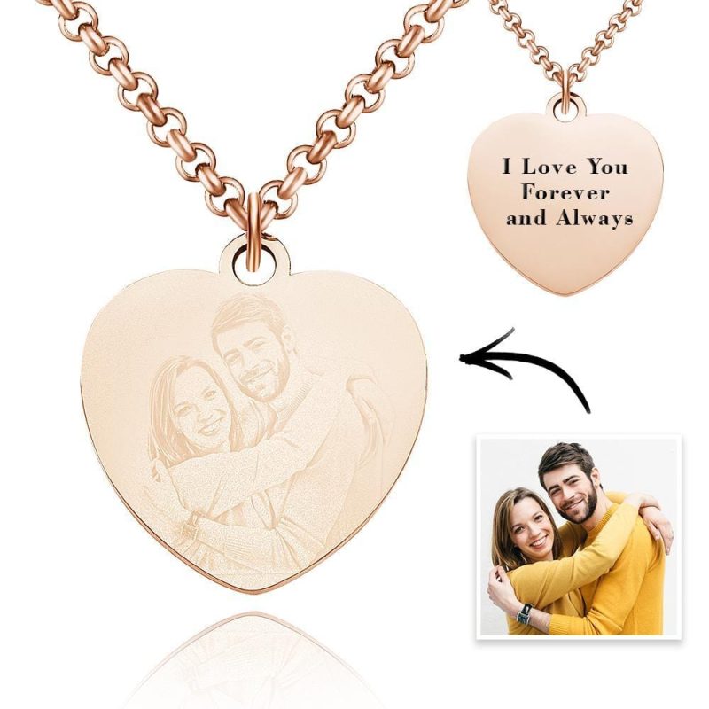 Engraved Necklace Heart Necklace With Picture Anniversary Gifts 2 Colors Valentines Day Gifts