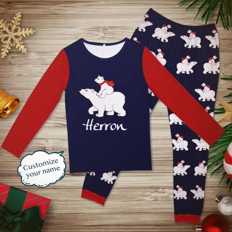 Custom Name Pajamas Polar bear Sleepwear Christmas Gift for Family