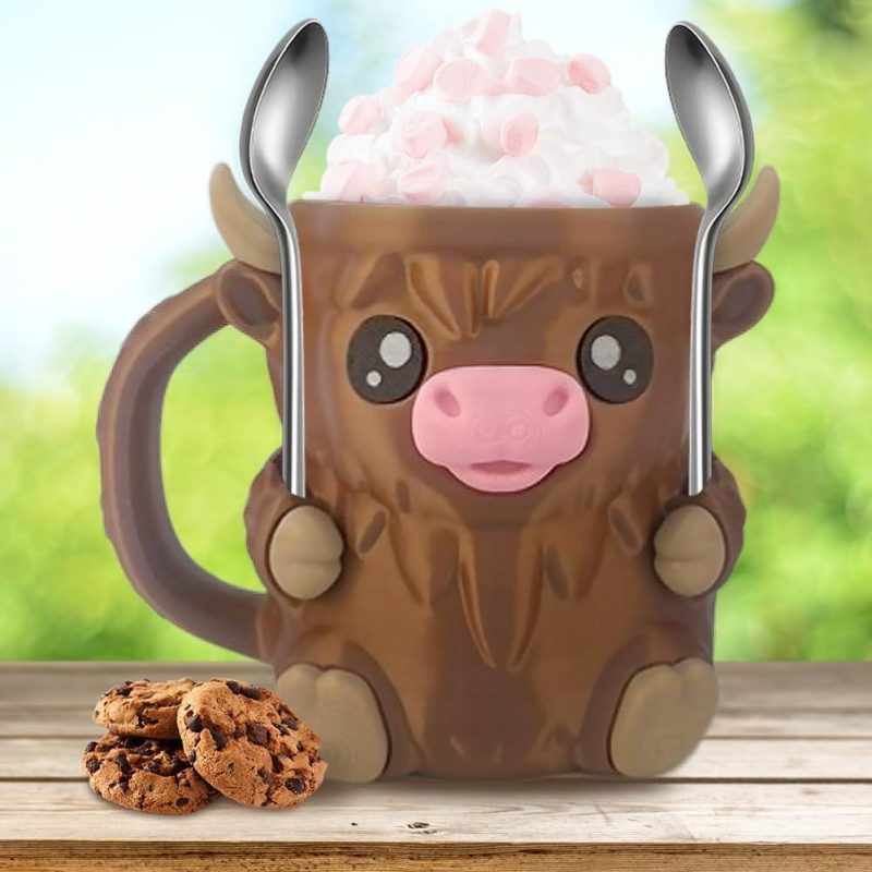 Christmas Gifts Cute Cow Style Ice Cream Pint Holder with Handle and Spoon �C Reusable Antifreeze Cooler Sleeve for Ice Cream, Drinks, and Desserts �C Funny Cow Gifts for Ice Cream