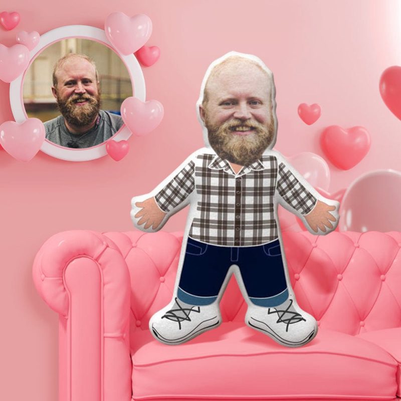 Personalized Pillows Custom Pillow Face Gag Gifts Plaid Shirt Throw Pillow Valentine’s Day Gift For Him