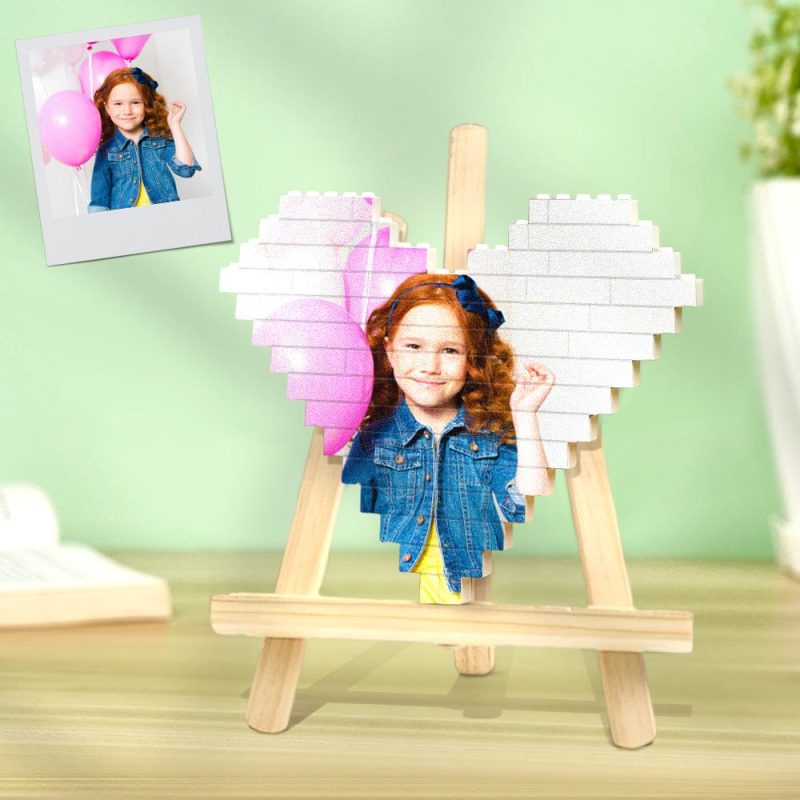 Personalized Building Brick Personalised Photo Block Heart Shaped Gifts for Kids