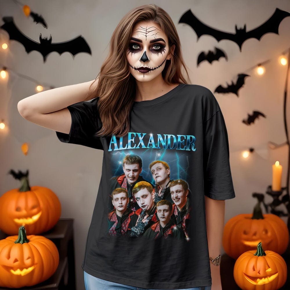 Custom Photo Vintage Tee Personalized Name T-shirt Halloween Gifts - Image 2