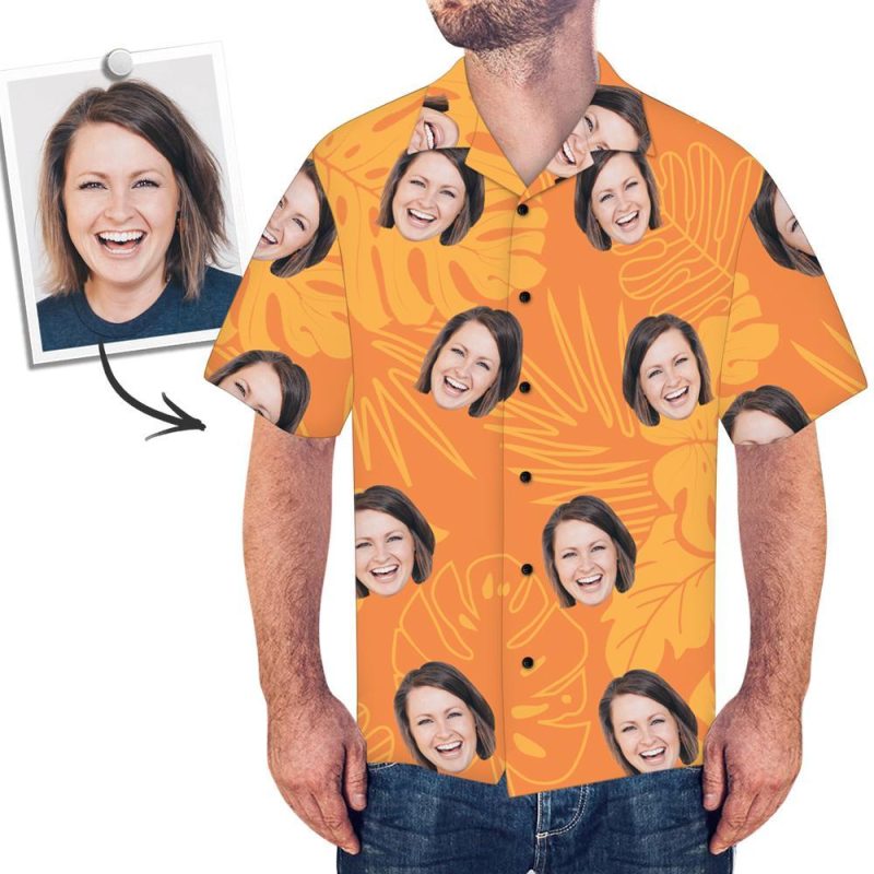 Custom Printed Hawaiian Shirt – Orange Leaves