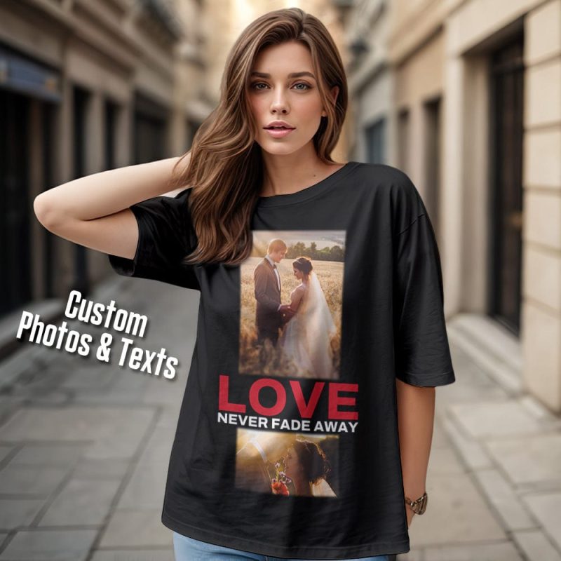 Custom Photo Vintage T-shirt Personalized Photo Fashion Rap Tee with Text Gift for Him