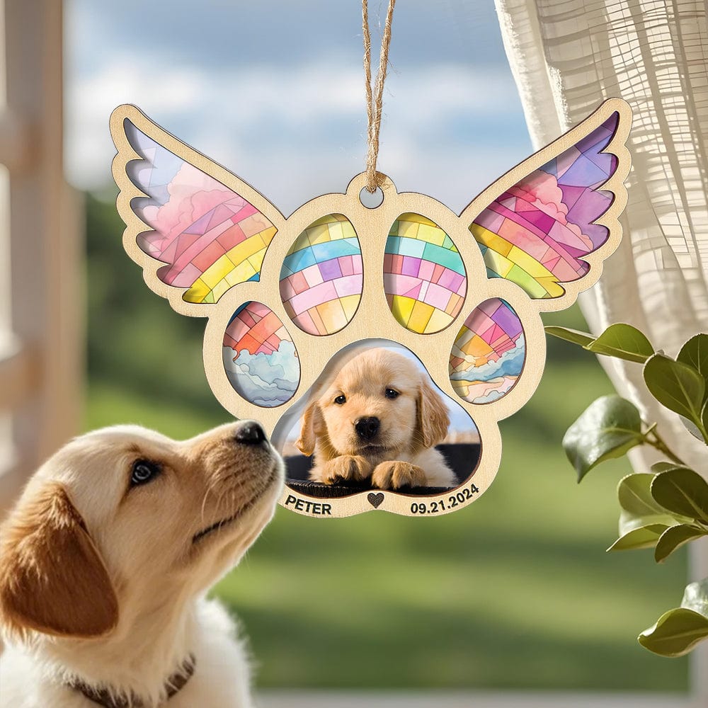 Personalized Pet Suncatcher Ornament with Photo Paw Print Ornament Memorial Gift for Pet Lovers